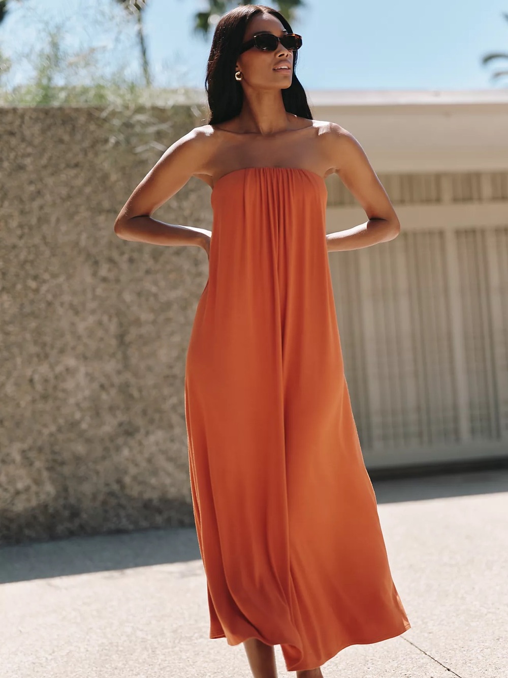 Celandine Anthropologie Strapless Midi Dress Potter's Clay Burnt Orange Rust M